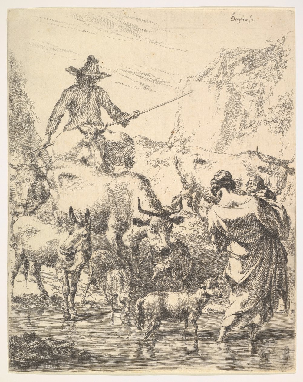 Flokken krydser Strømmen. af Nicolaes Pietersz. Berchem