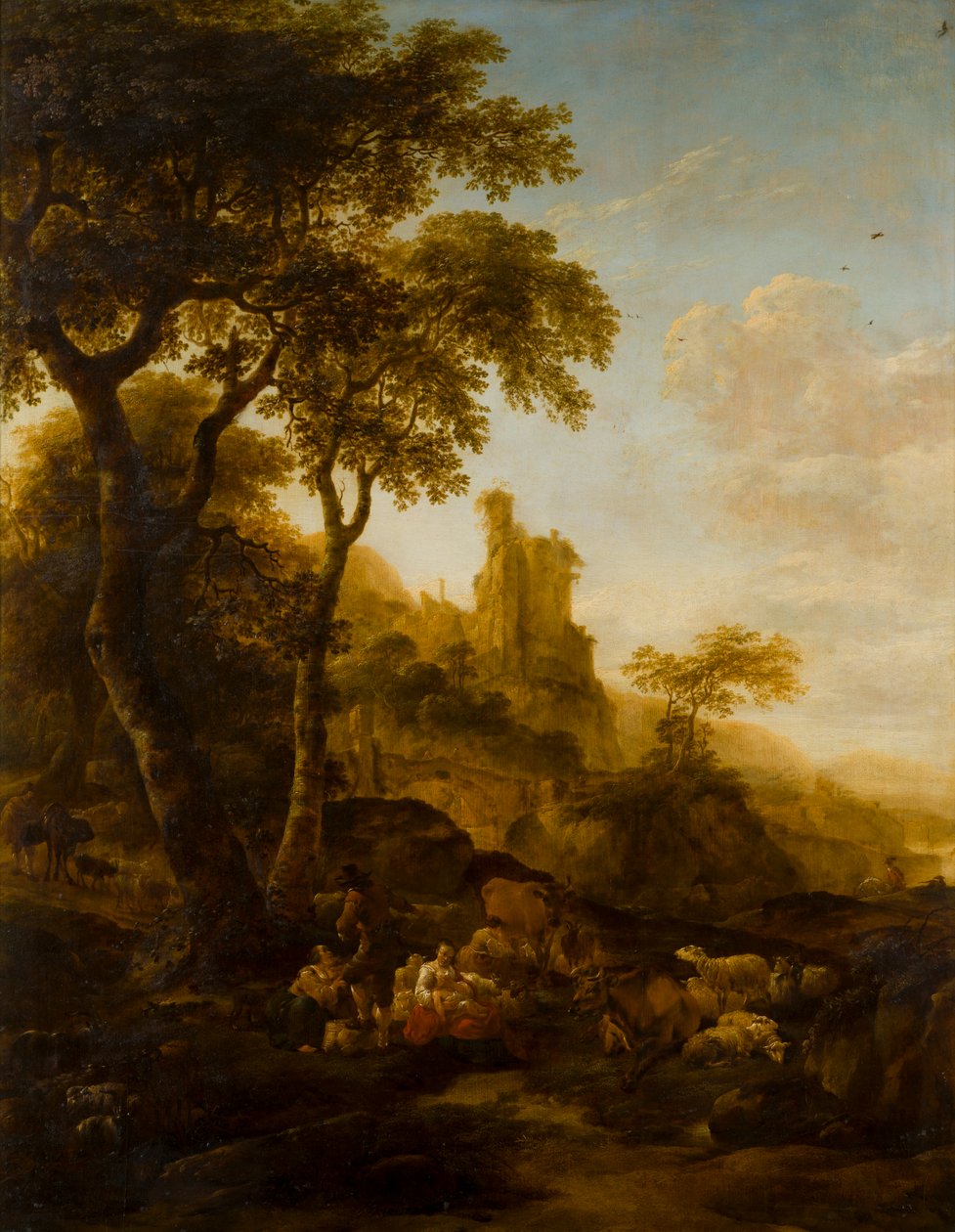 Pastoralt landskab, ca. 1640-83 (olie på panel) af Nicolaes Pietersz. Berchem