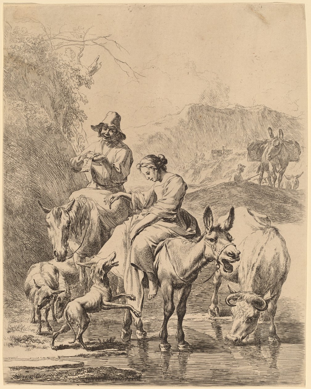 Hyrdinde på et æsel af Nicolaes Pietersz Berchem