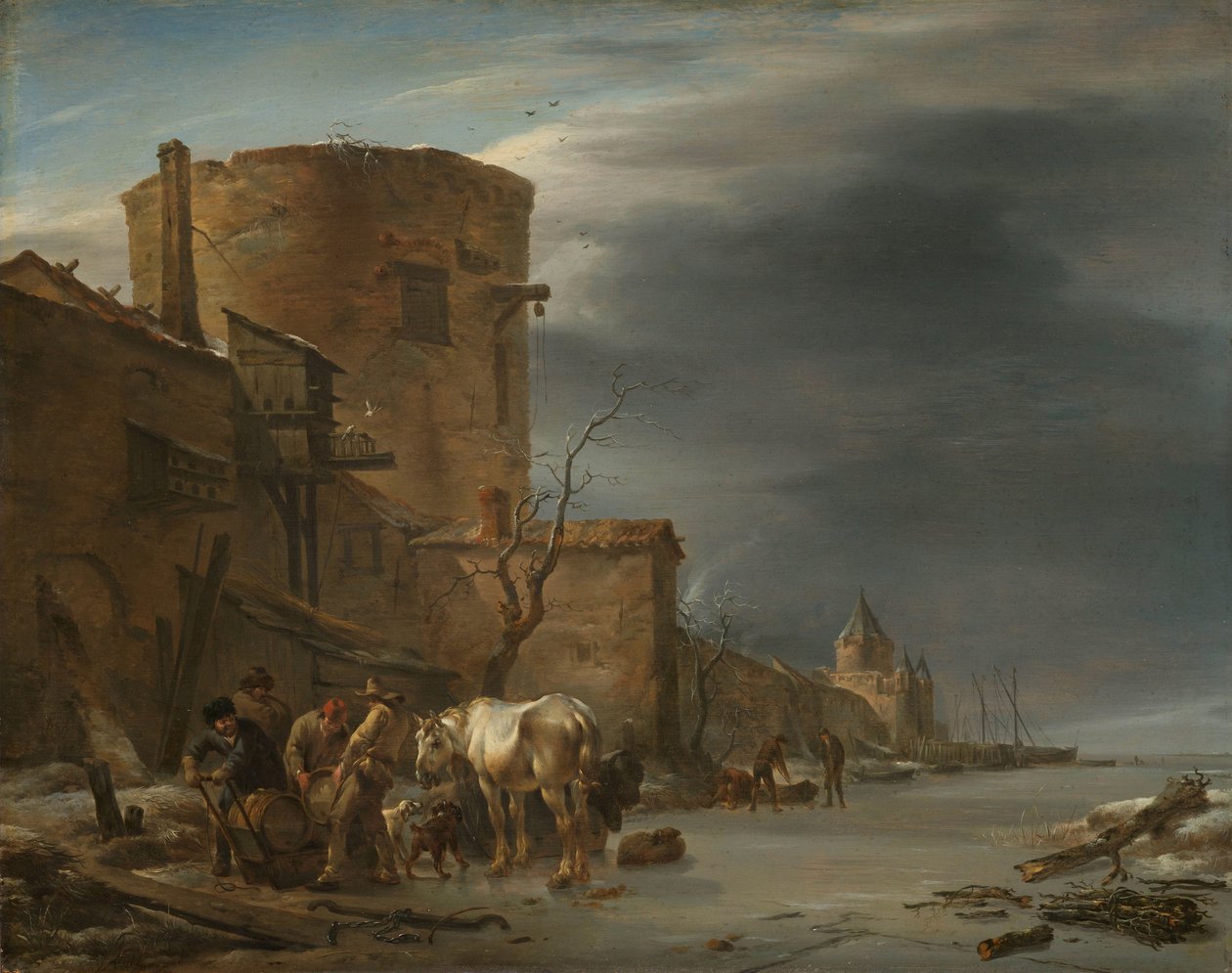 Bymuren i Haarlem om vinteren af Nicolaes Pietersz Berchem