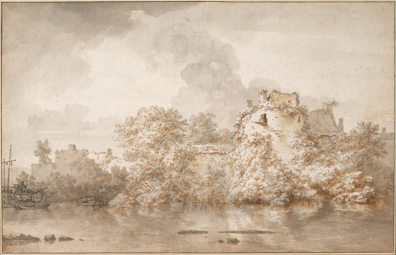 Flodlandskab nær Montfoort af Nicolaes Pietersz. Berchem
