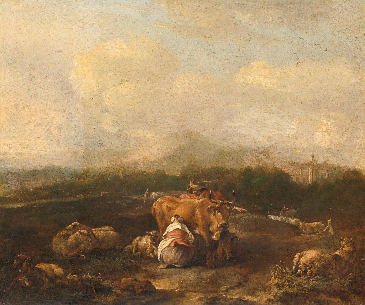 Italiensk Landskab med Kvæg af Nicolaes Van Helt Stockade