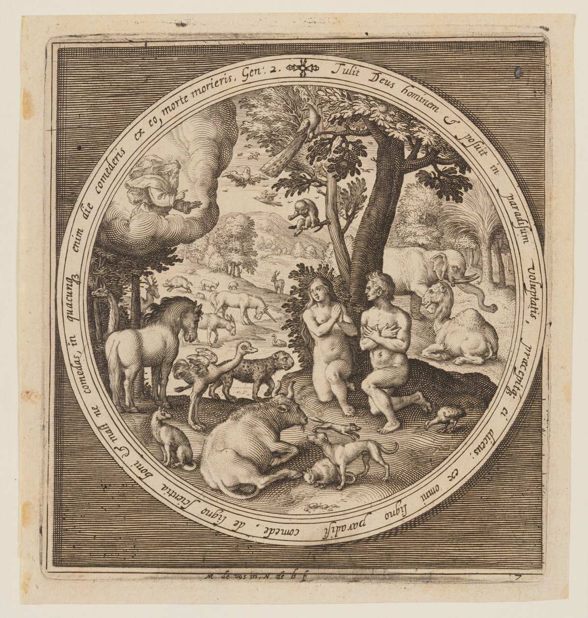 Adam og Eva i Paradis, fra skabelsen til uddrivelsen fra Paradis af Nicolaes de Bruyn
