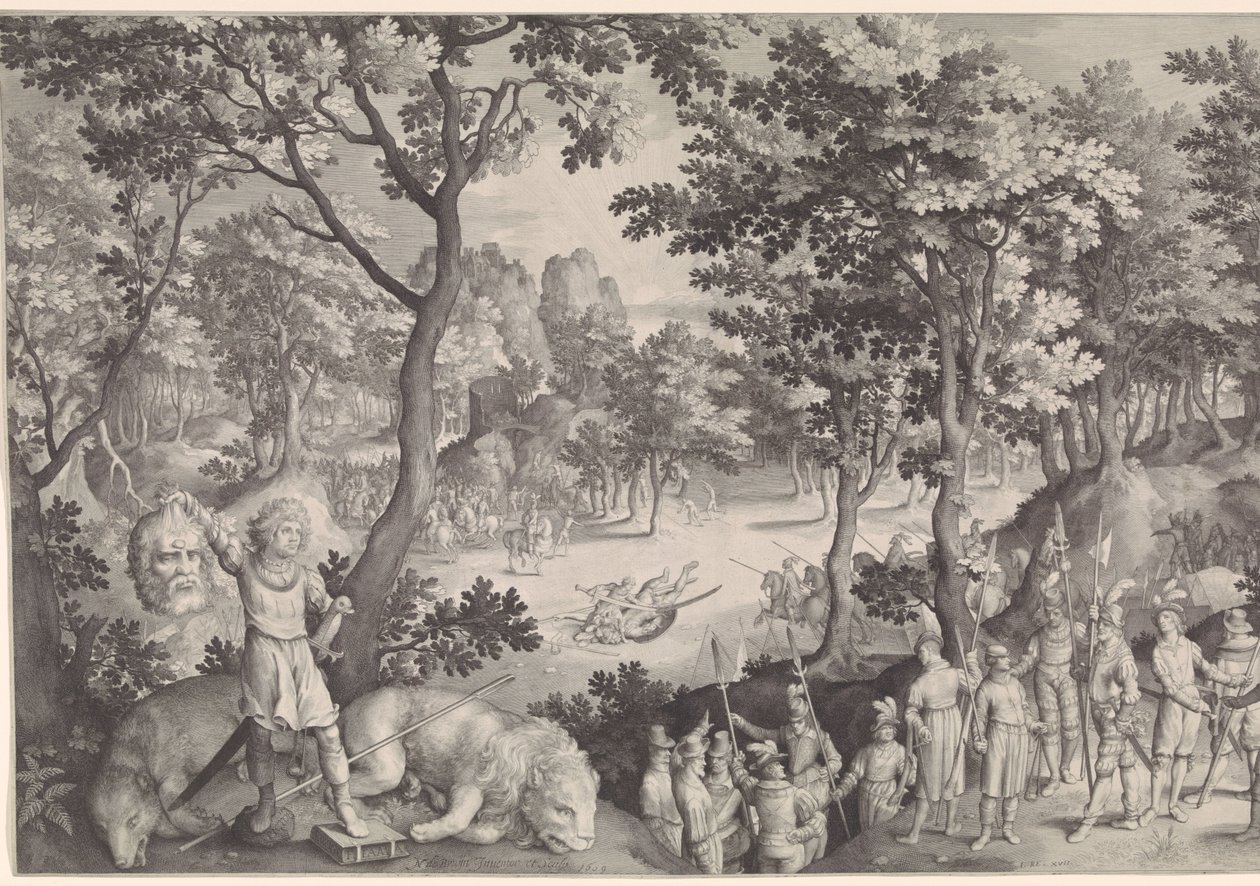 David i Goliat af Nicolaes de Bruyn
