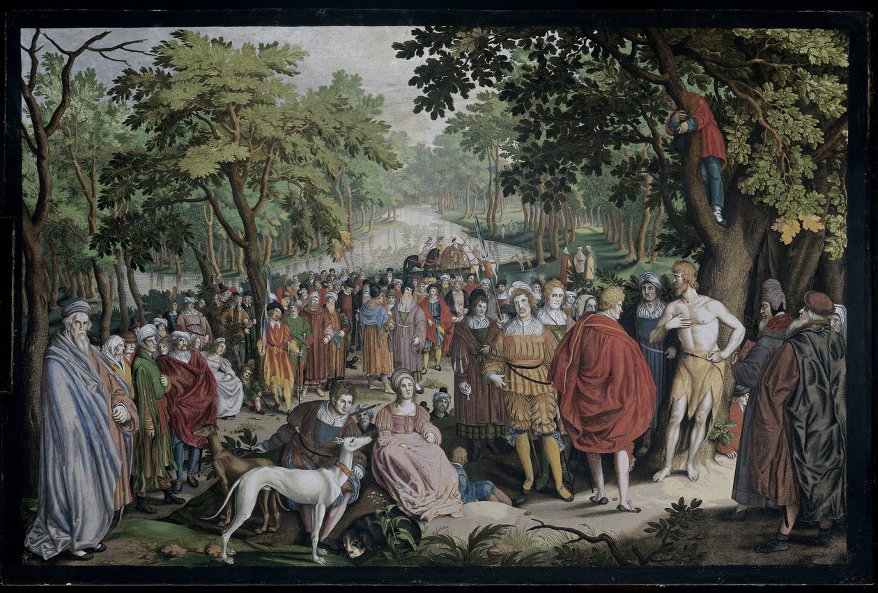 Johannes Døberens forkyndelse ved bredden af ​​Jordanfloden af Nicolaes de Bruyn