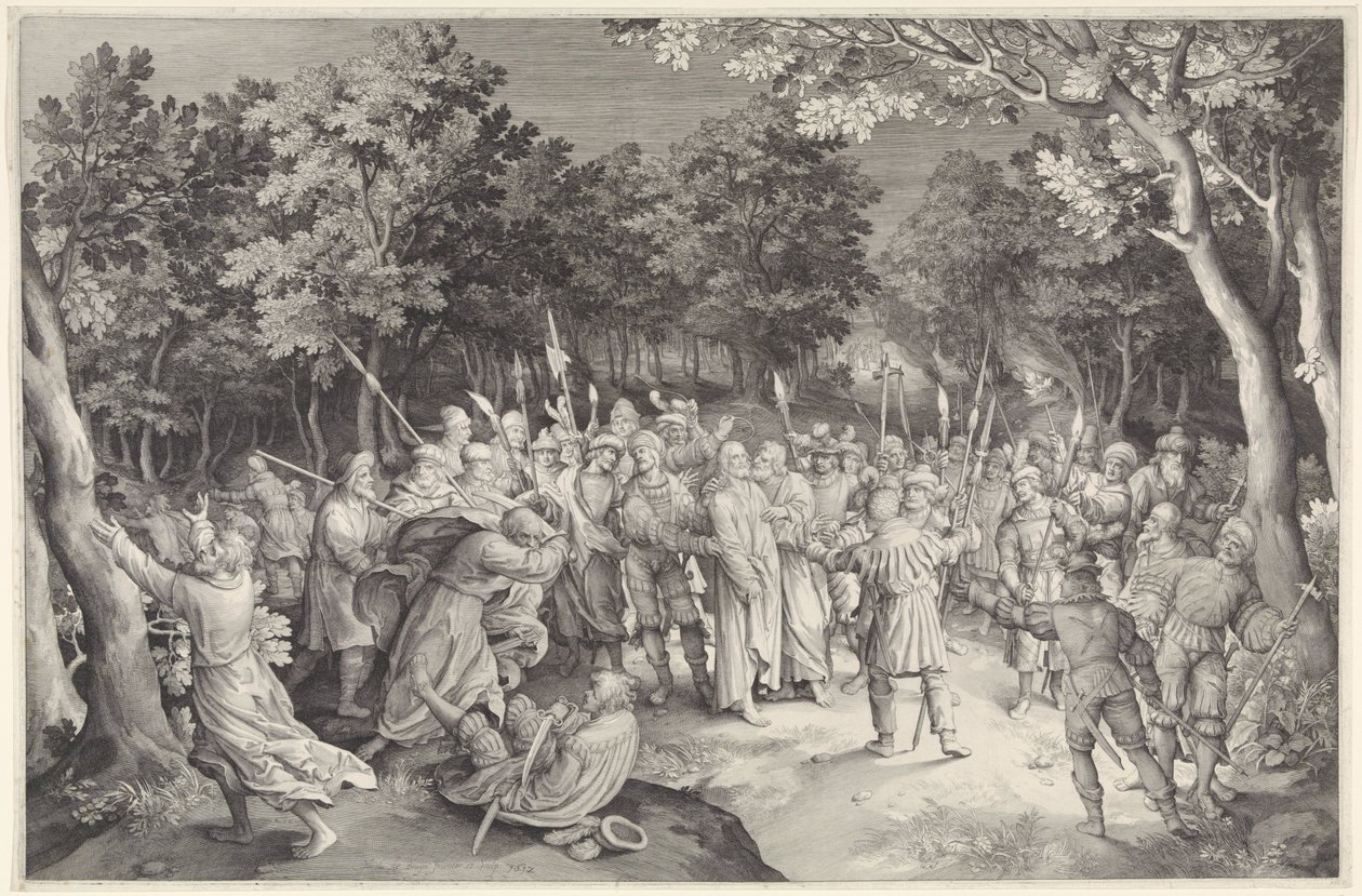 Judas Kys og Kristi arrestation af Nicolaes de Bruyn