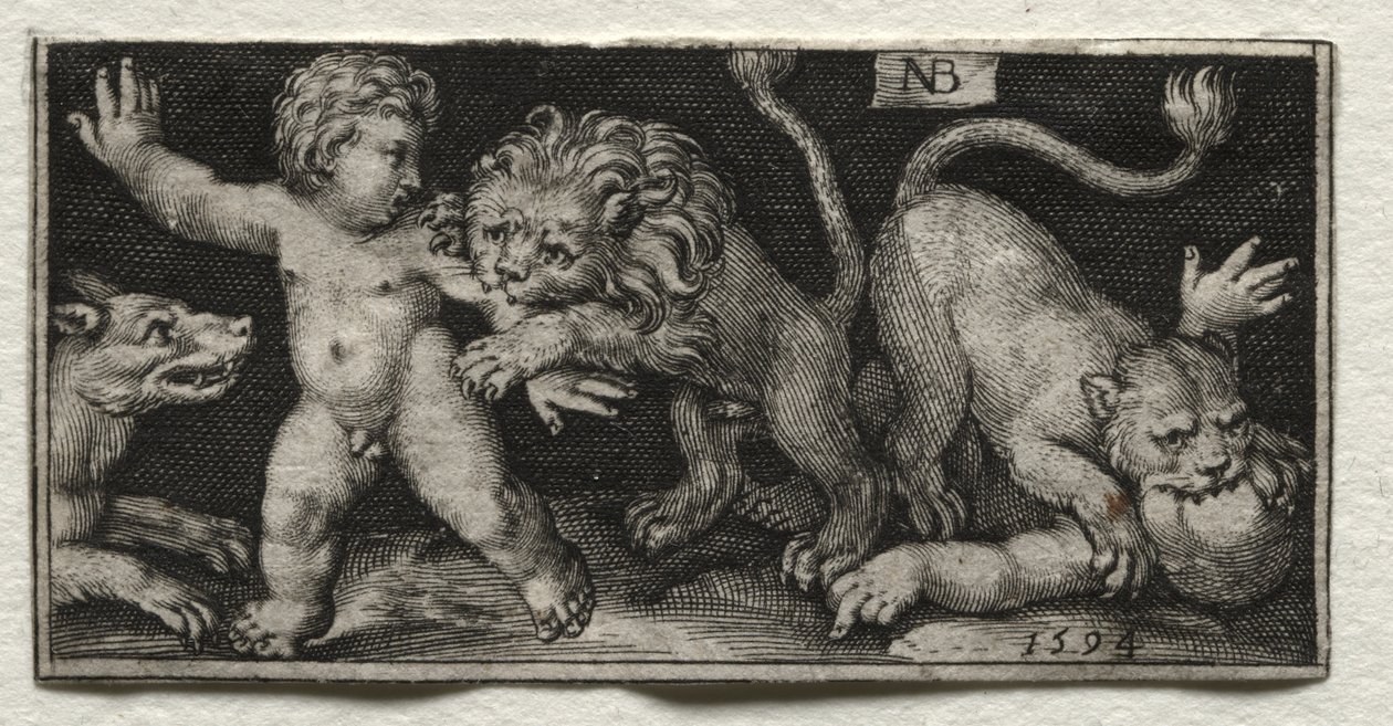 Løver angriber børn af Nicolaes de Bruyn