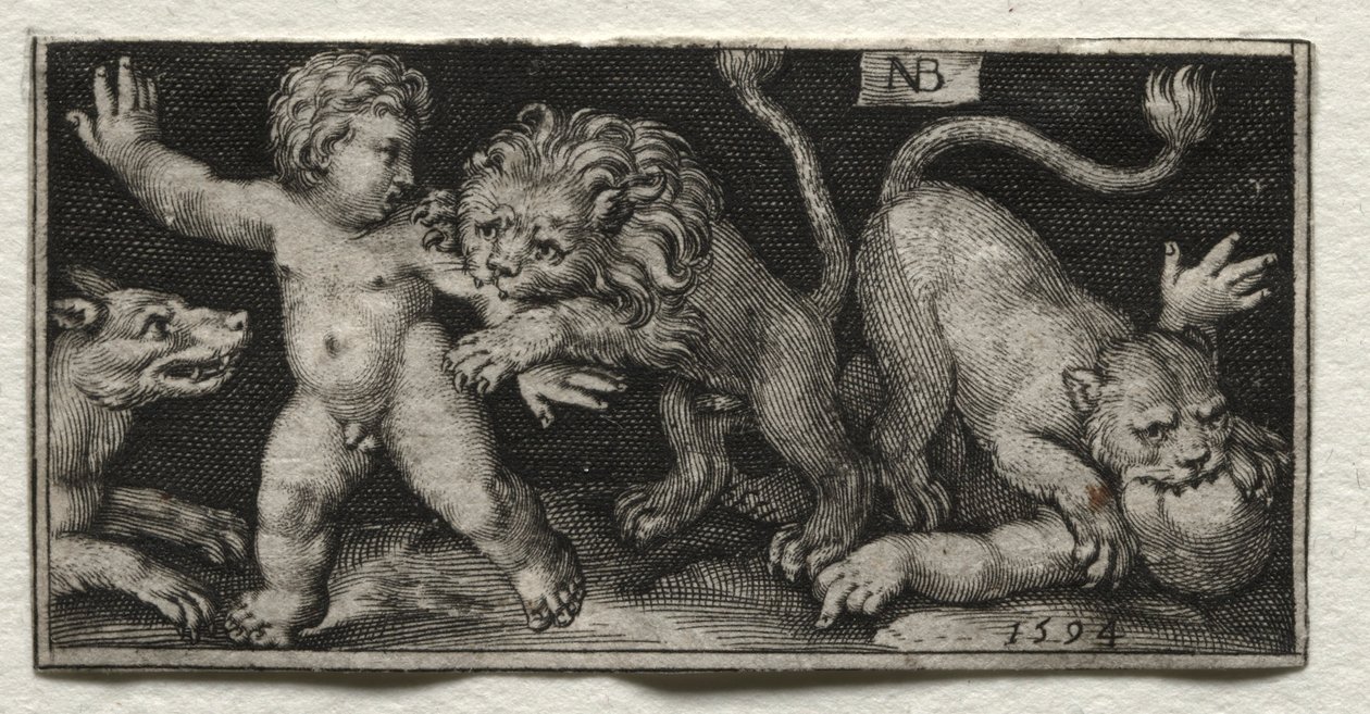 Løver angriber børn, 1594. af Nicolaes de Bruyn