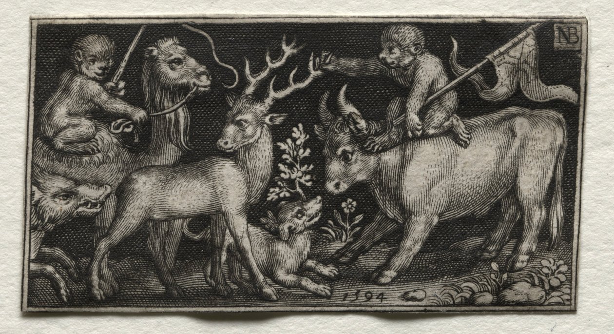 Aber, der rider på en kamel og en tyr, 1594. af Nicolaes de Bruyn