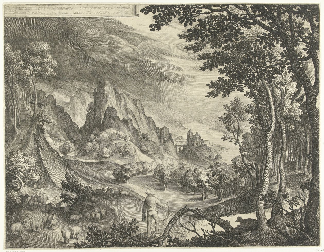 Moses tiltales af Gud på Horeb-bjerget af Nicolaes de Bruyn