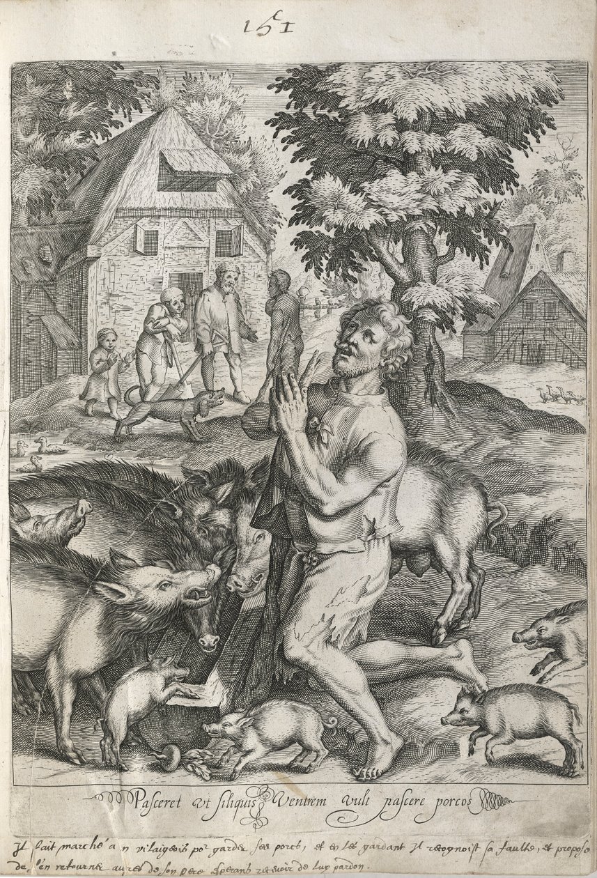 The Prodigal Son Among The Swine, plade 5 fra The Story of the Prodigal Son af Nicolaes de Bruyn