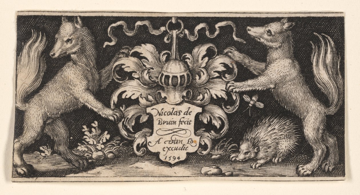 Titelplade med to ræve, fra Kæmpende kimærer og scener fra Æsops fabler af Nicolaes de Bruyn