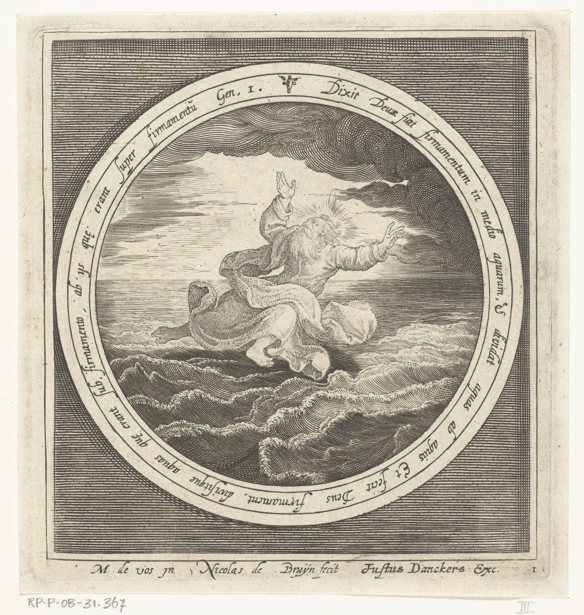 Anden skabelsesdag: Gud adskiller vandmasserne i himmel og hav Fra skabelse til uddrivelse fra paradis (serietitel) af Nicolaes de Bruyn