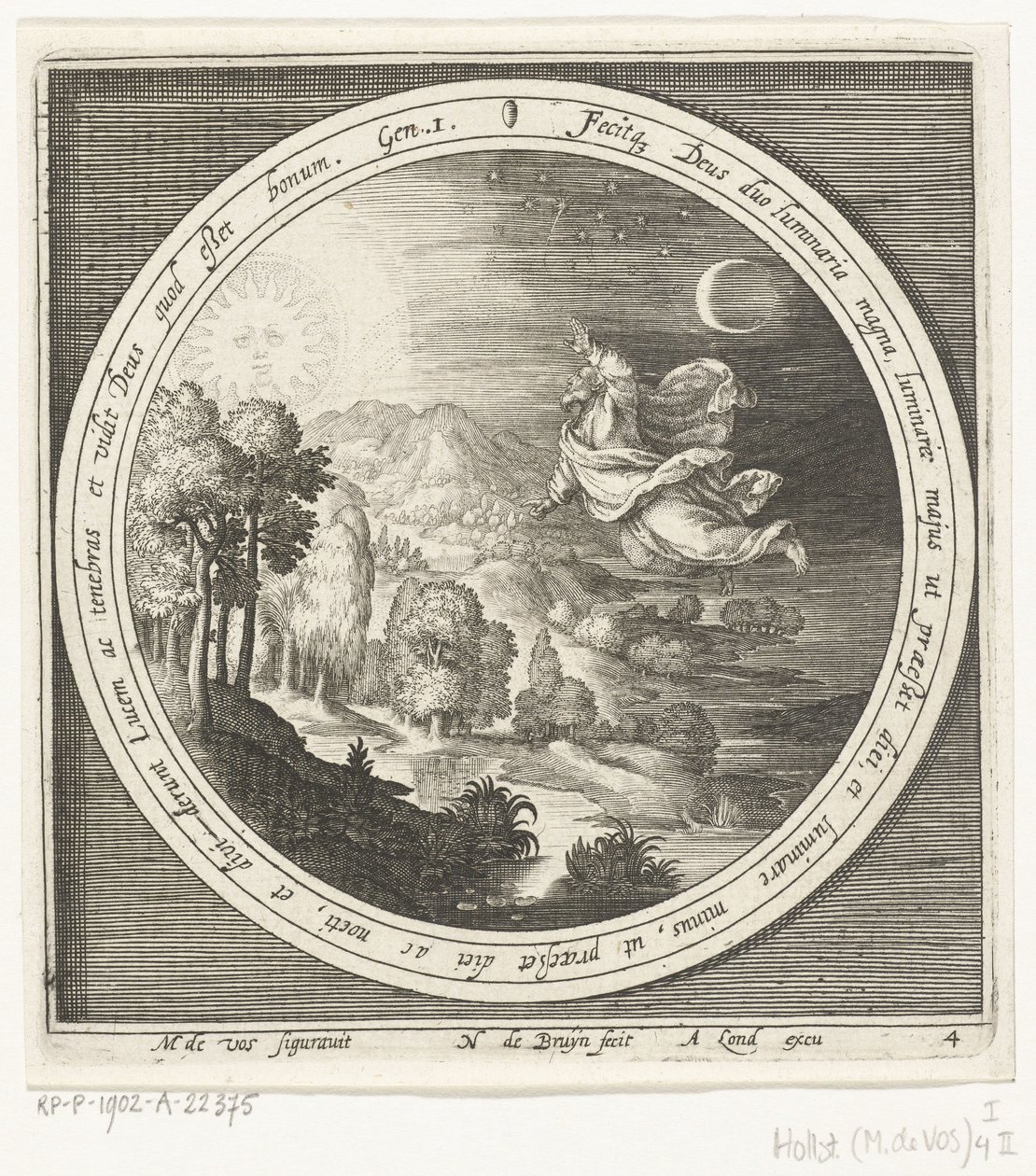 Fjerde skabelsesdag: Gud skaber solen, månen og stjernerne Fra skabelse til uddrivelse fra paradis (serietitel) af Nicolaes de Bruyn