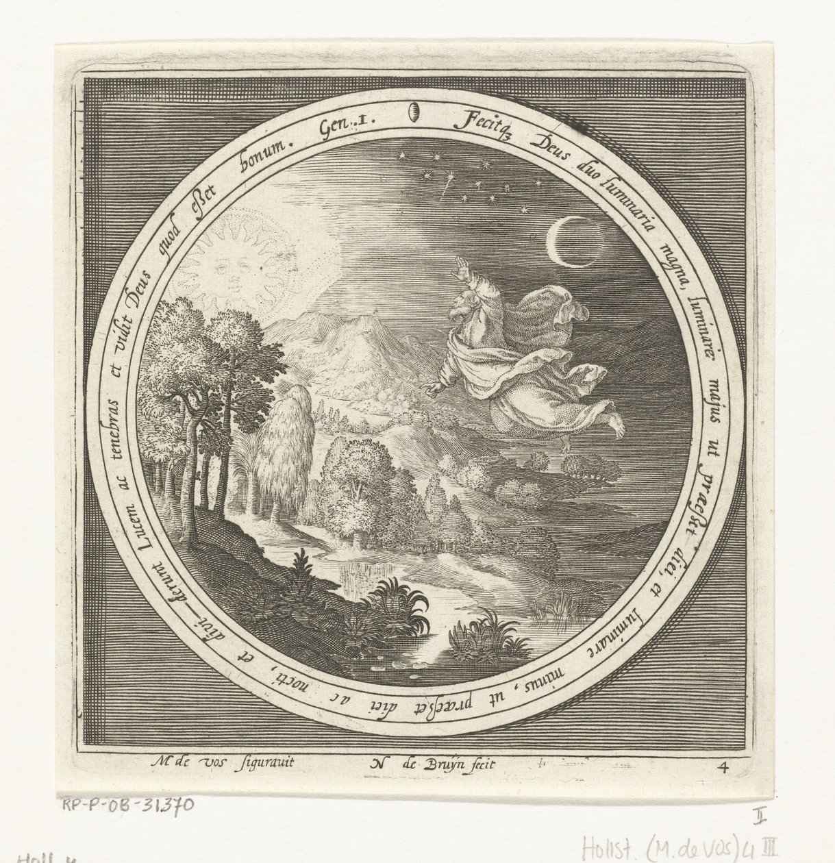 Fjerde skabelsesdag: Gud skaber solen, månen og stjernerne Fra skabelse til uddrivelse fra paradis (serietitel) af Nicolaes de Bruyn