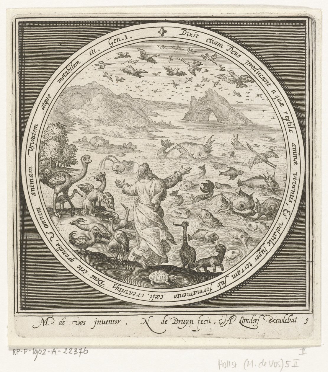 Skabelsens femte dag: Gud skaber fisk og fugle Fra skabelse til uddrivelse fra paradis (serietitel) af Nicolaes de Bruyn