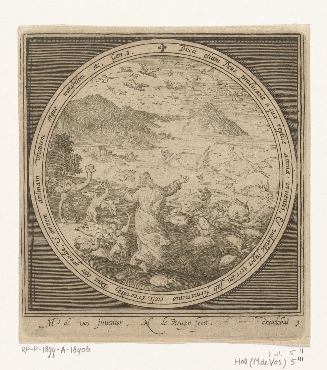 Skabelsens femte dag: Gud skaber fisk og fugle Fra skabelse til uddrivelse fra paradis (serietitel) af Nicolaes de Bruyn