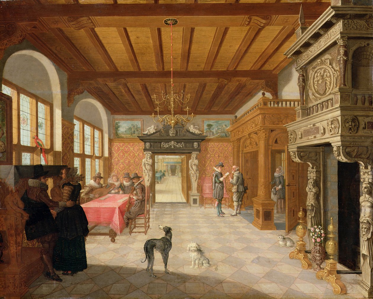 Interiør af en Sal med Figurer, 1621 af Nicolaes de Gyselaer