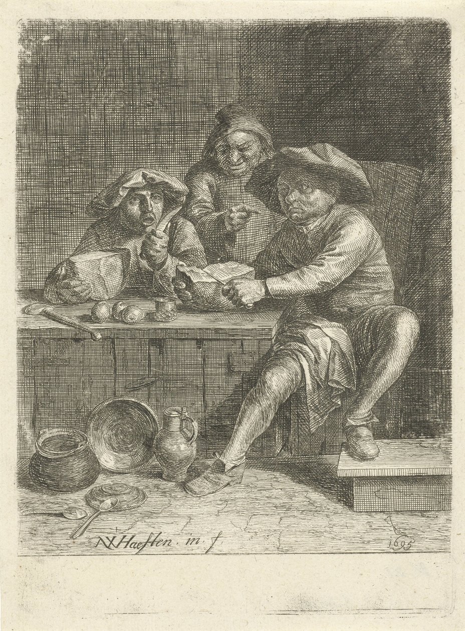 Bønder ved et bord med brød af Nicolaes van Haeften