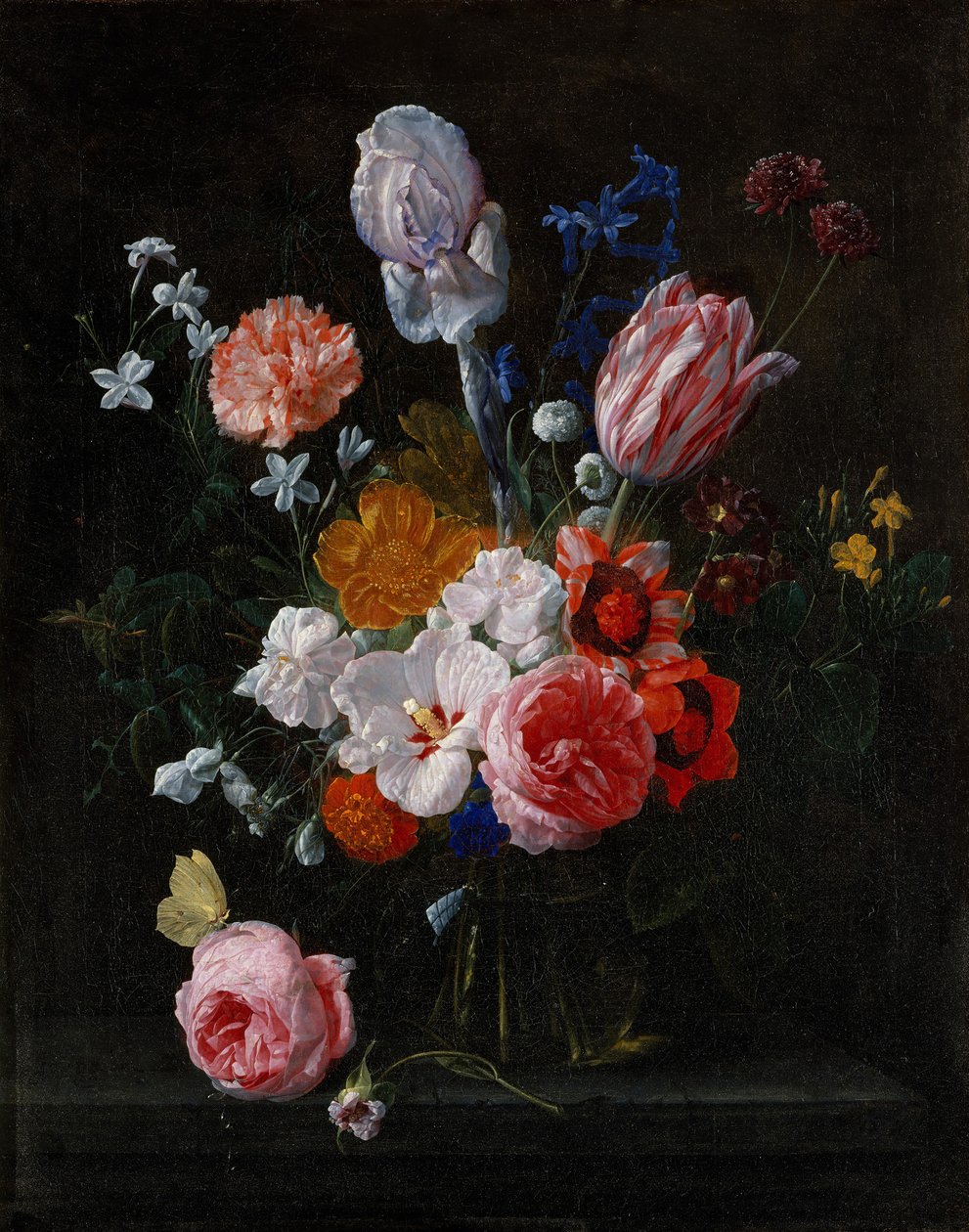 En buket blomster i en krystalvase, 1662. af Nicolaes van Veerendael