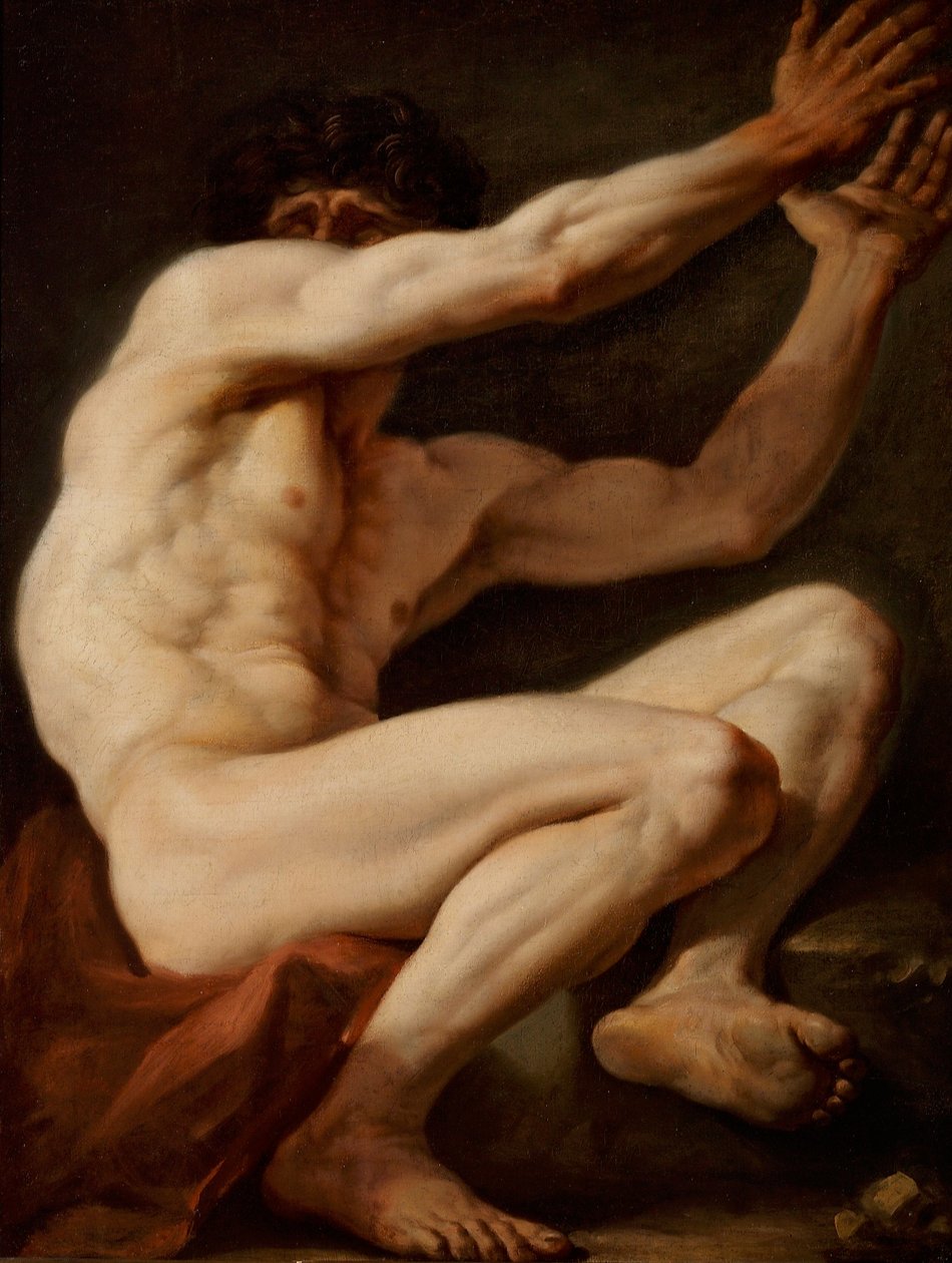 Siddende mandlig modelfigur af Nicolai Abraham Abildgaard