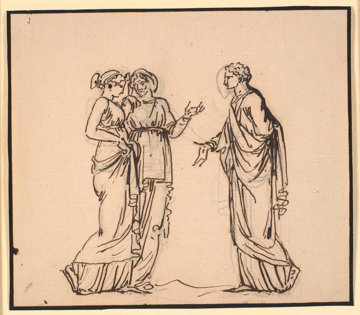 Antik scene med tre figurer, en mand der taler med to kvinder af Nicolai Abildgaard