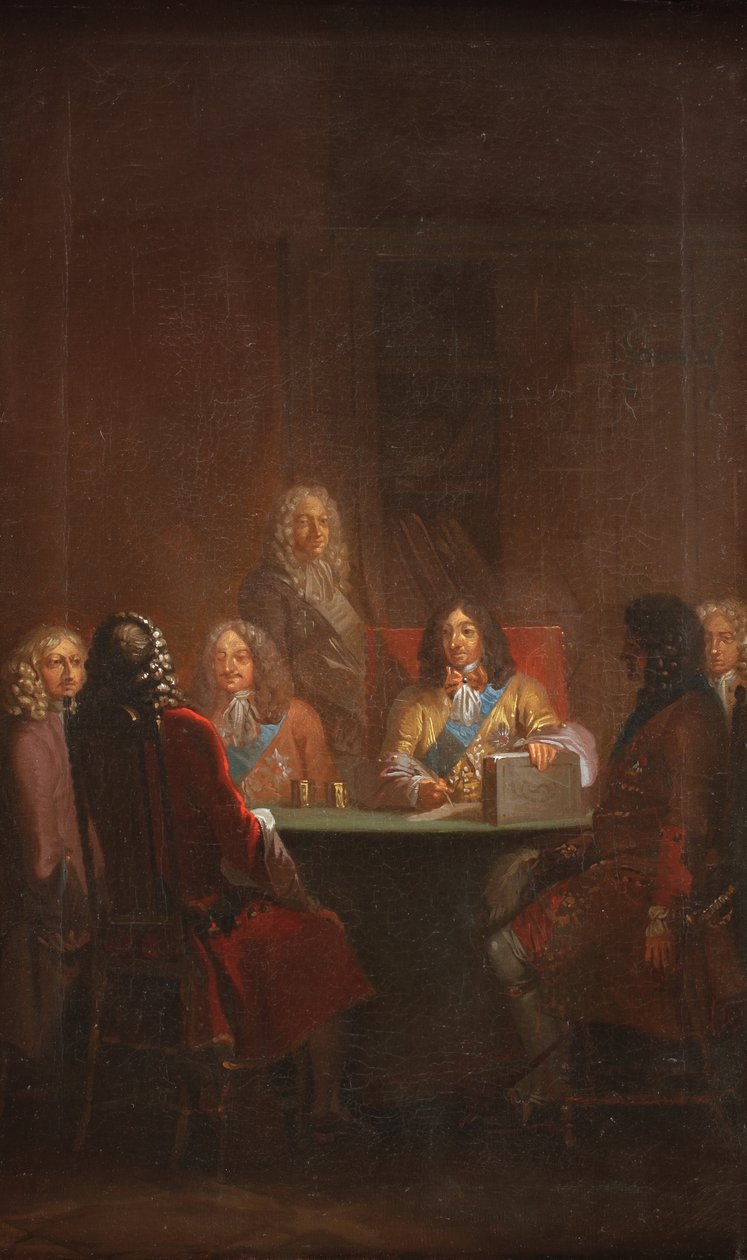 Christian V fremlægger dansk lov 1683 af Nicolai Abildgaard