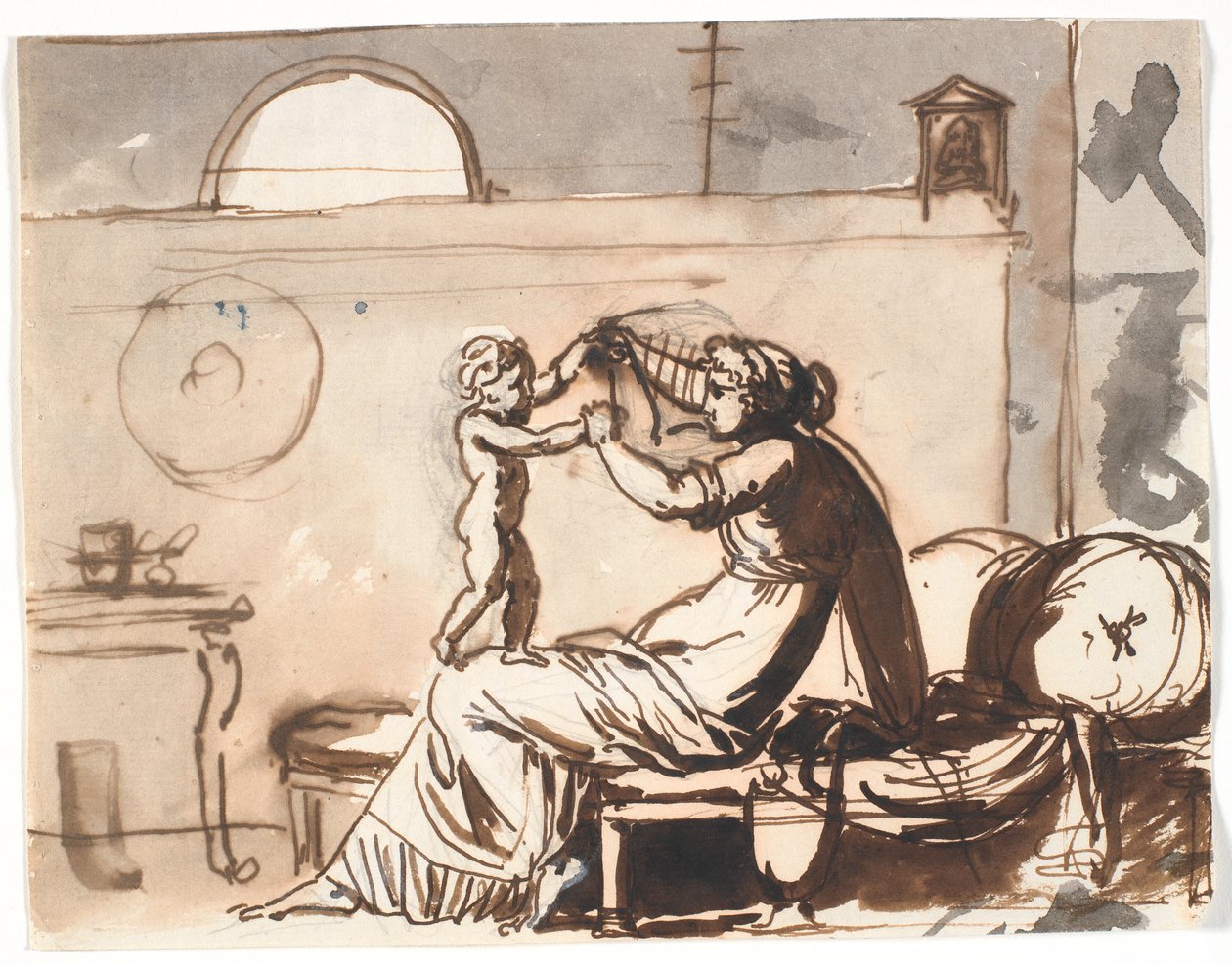 En moder leger med sit barn, der vipper på hendes knæ af Nicolai Abildgaard