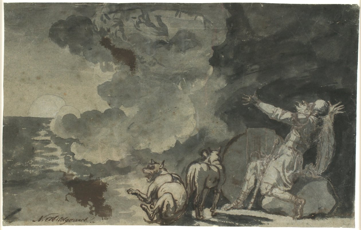 Fingal ser sine forfædres ånder ved månens skin. Scene af Ossian af Nicolai Abildgaard