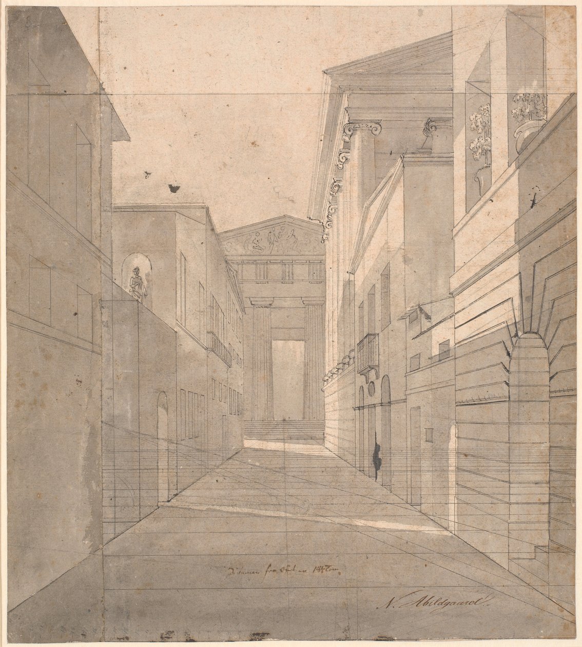 Gade i en antik by. Perspektivisk studie til maleriet "Simo betror sig til Sosia" af Nicolai Abildgaard