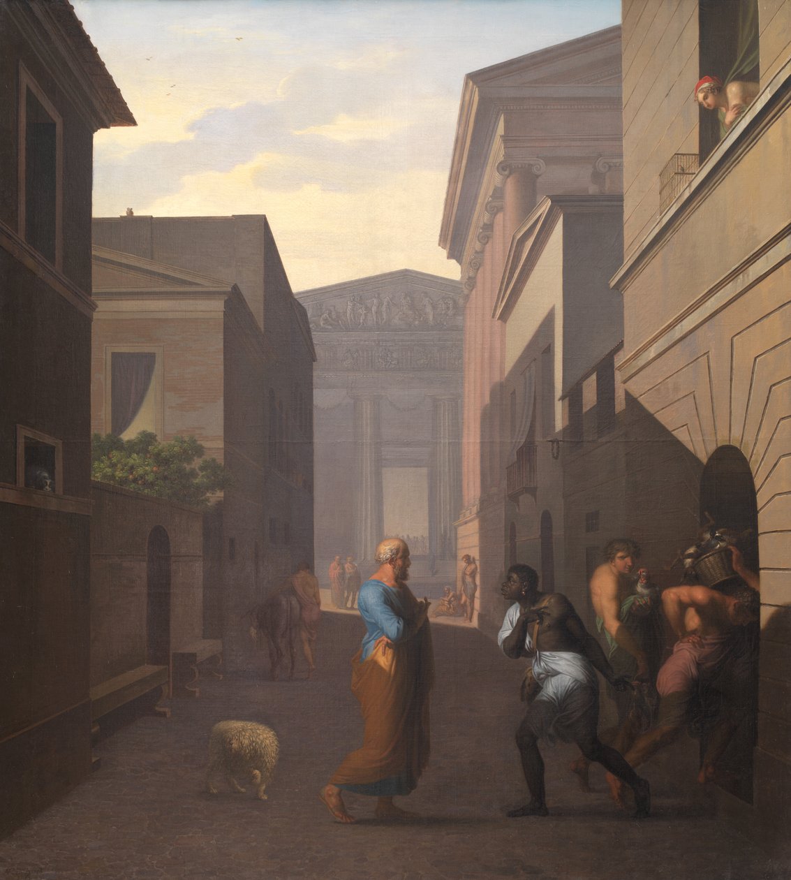 Simo og hans tidligere slave Sosia. Fra Terences Andria. af Nicolai Abildgaard