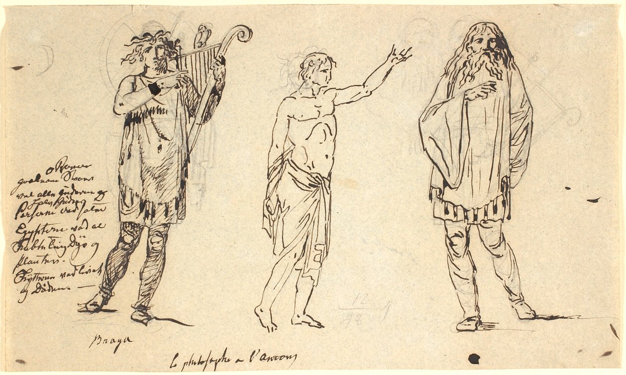Tre mands figurer. Den t.v. ligner Braga-figuren på foregående blad af Nicolai Abildgaard