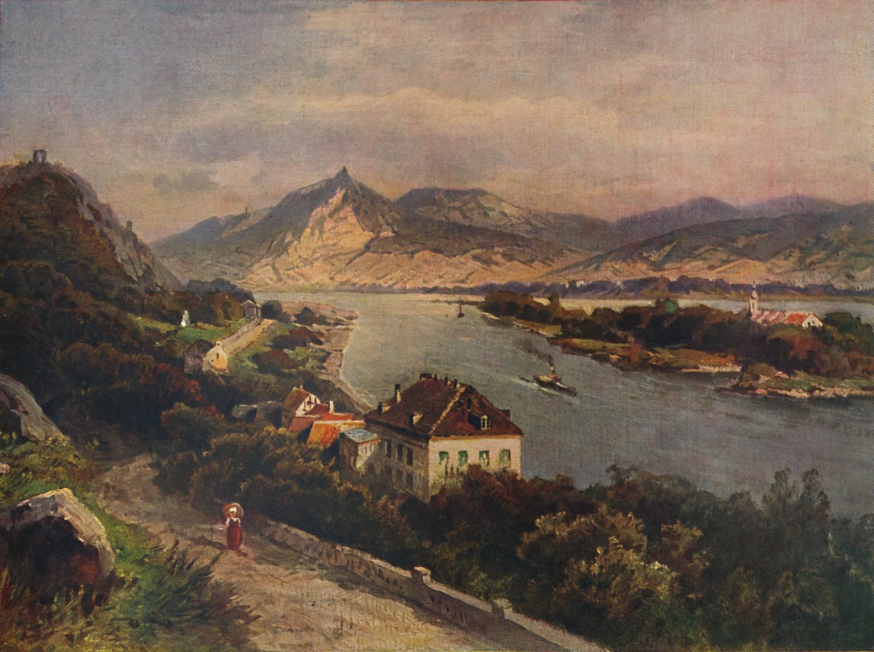 Rolandseck - øen Nonnenwerth og Siebeneberge, 1923. af Nicolai Astudin