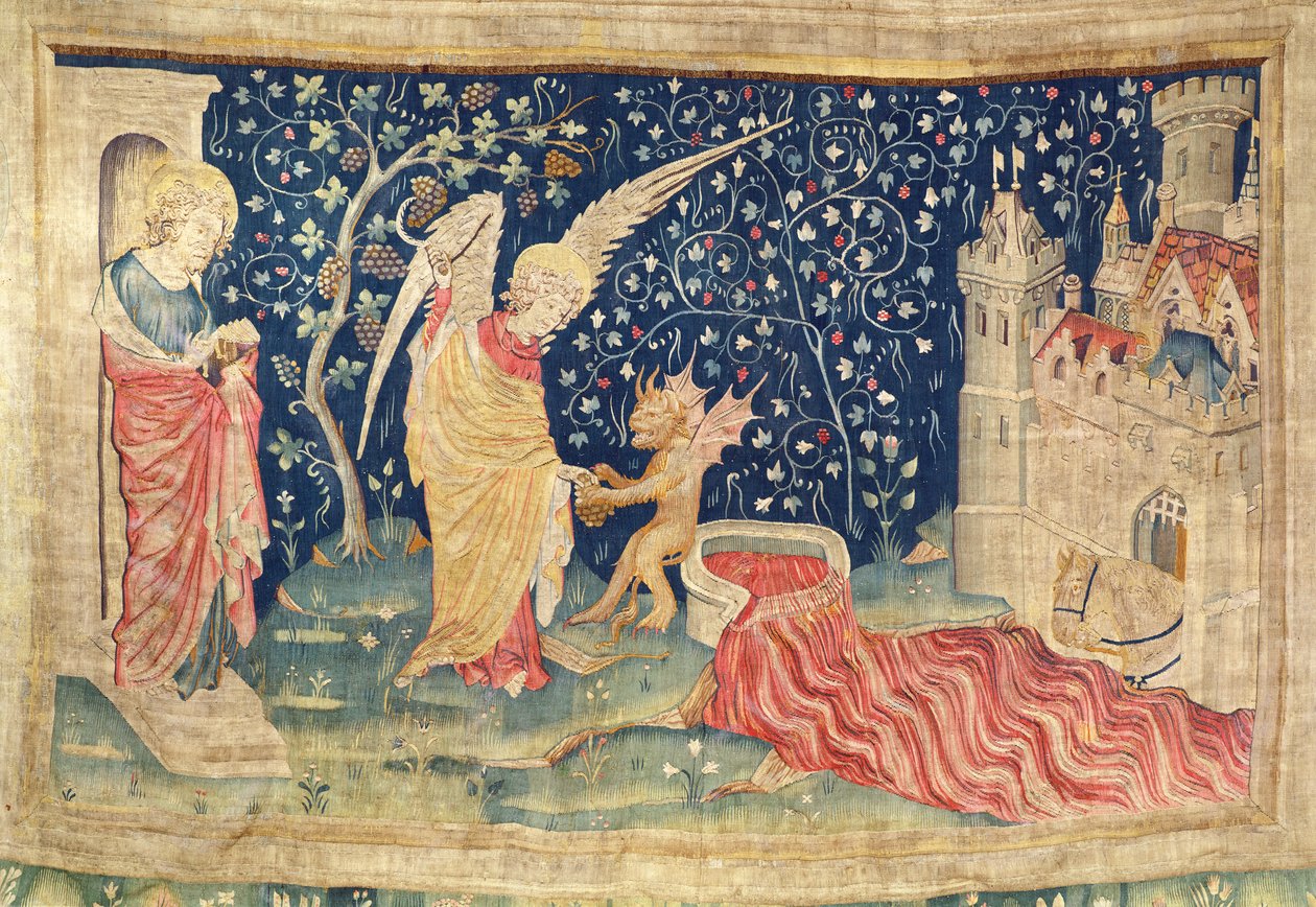 Blod, der flyder fra Guds vredes store vinpresse, nr. 55 fra "Apokalypsen fra Angers", 1373-87 (gobelin) af Nicolas Bataille