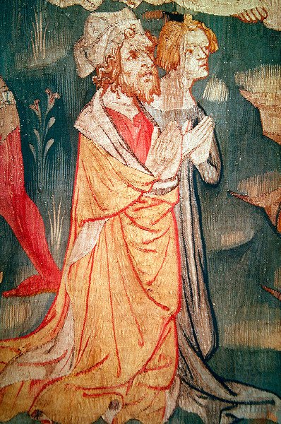 Detalje af mænd, der er dræbt af jordens udyr, nr. 45 fra "The Apocalypse of Angers", 1373-87 af Nicolas Bataille