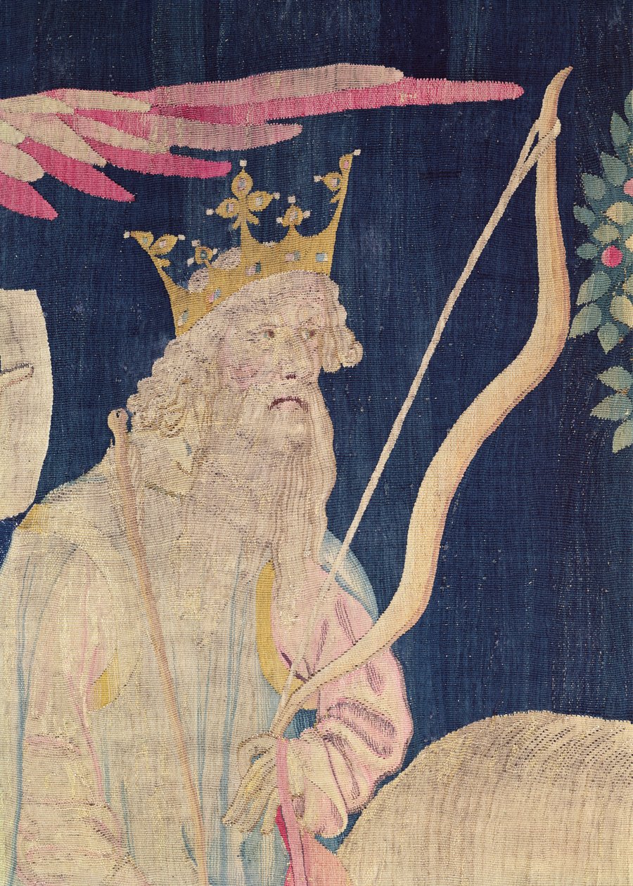 Detalje af rytteren på den hvide hest, fra Apokalypse-tapetet fra Angers, 1373-1387 af Nicolas Bataille