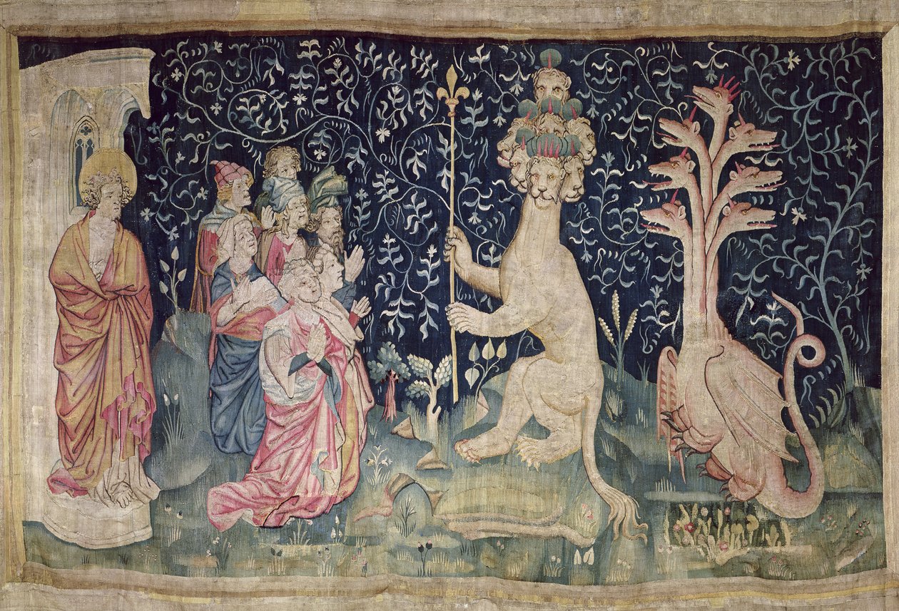 Dyrets tilbedelse, nr. 42 fra "Apokalypsen fra Angers", 1373-87 (gobelin) af Nicolas Bataille