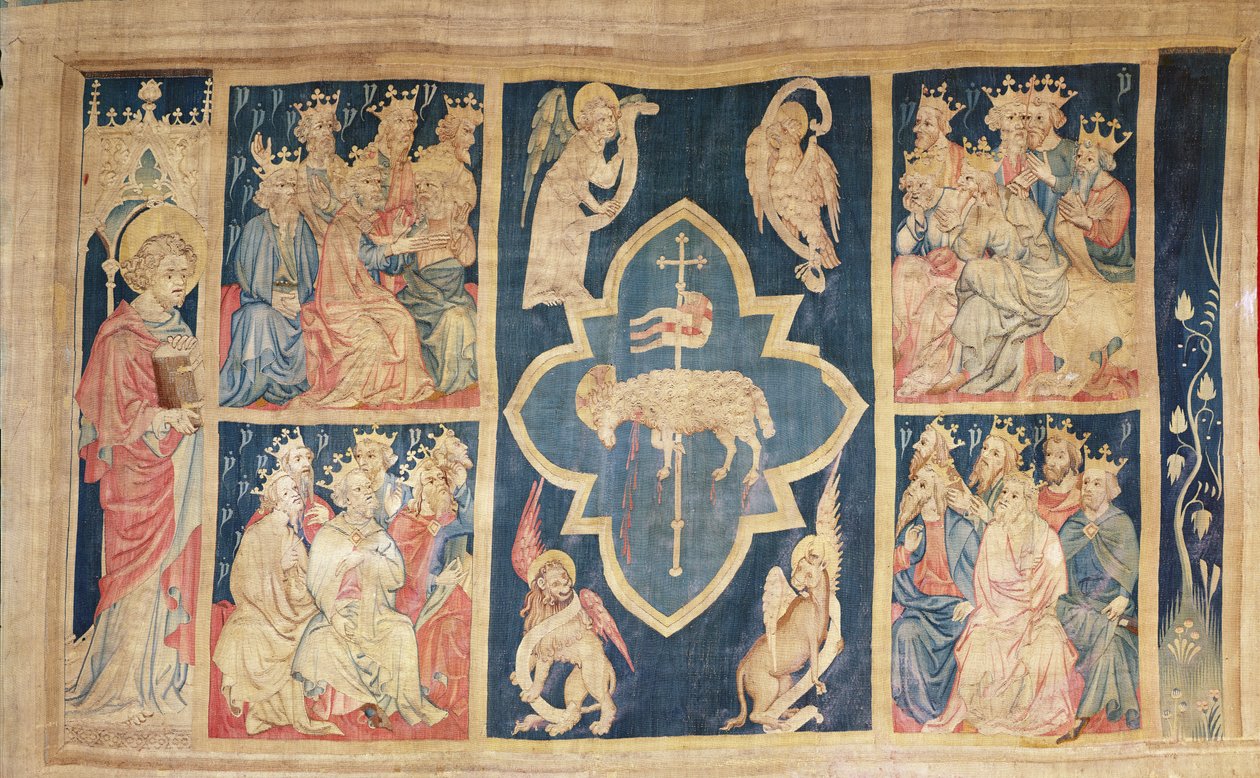 Lammet og de fireogtyve ældste, nr. 7 fra "Apokalypsen fra Angers", 1373-87 (gobelin) af Nicolas Bataille