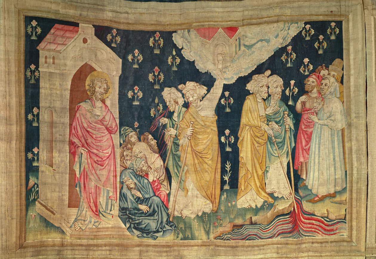 De to vidner om Kristus, der evangeliserer verden, nr. 30 fra The Apocalypse of Angers, 1373-87 af Nicolas Bataille