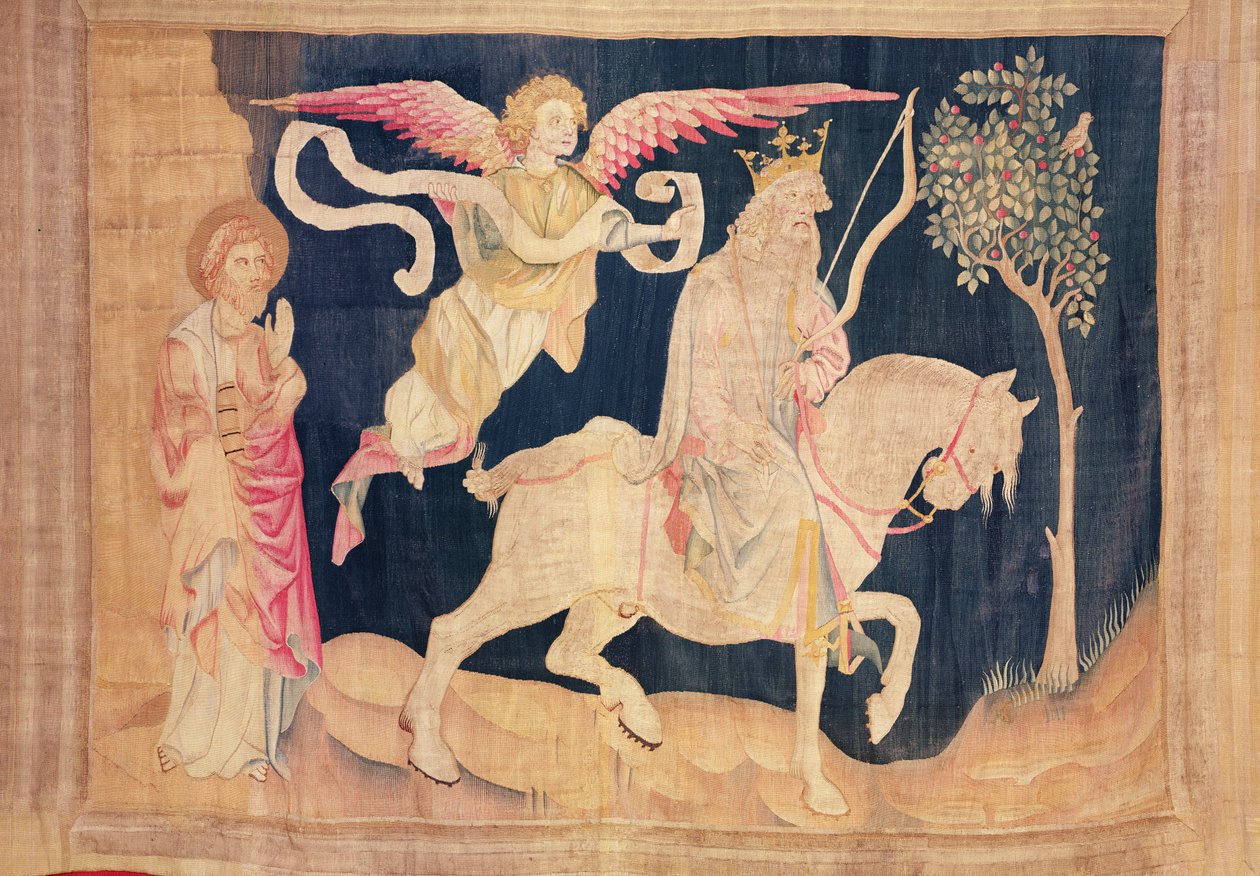 Rytteren af den hvide hest, fra Apocalypse Tapestry of Angers, 1373-1387 (tapet) af Nicolas Bataille