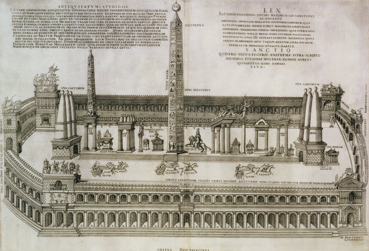 Plan over Circus Maximus, Rom, indgraveret af kunstneren, 1552 af Nicolas Beautrizet