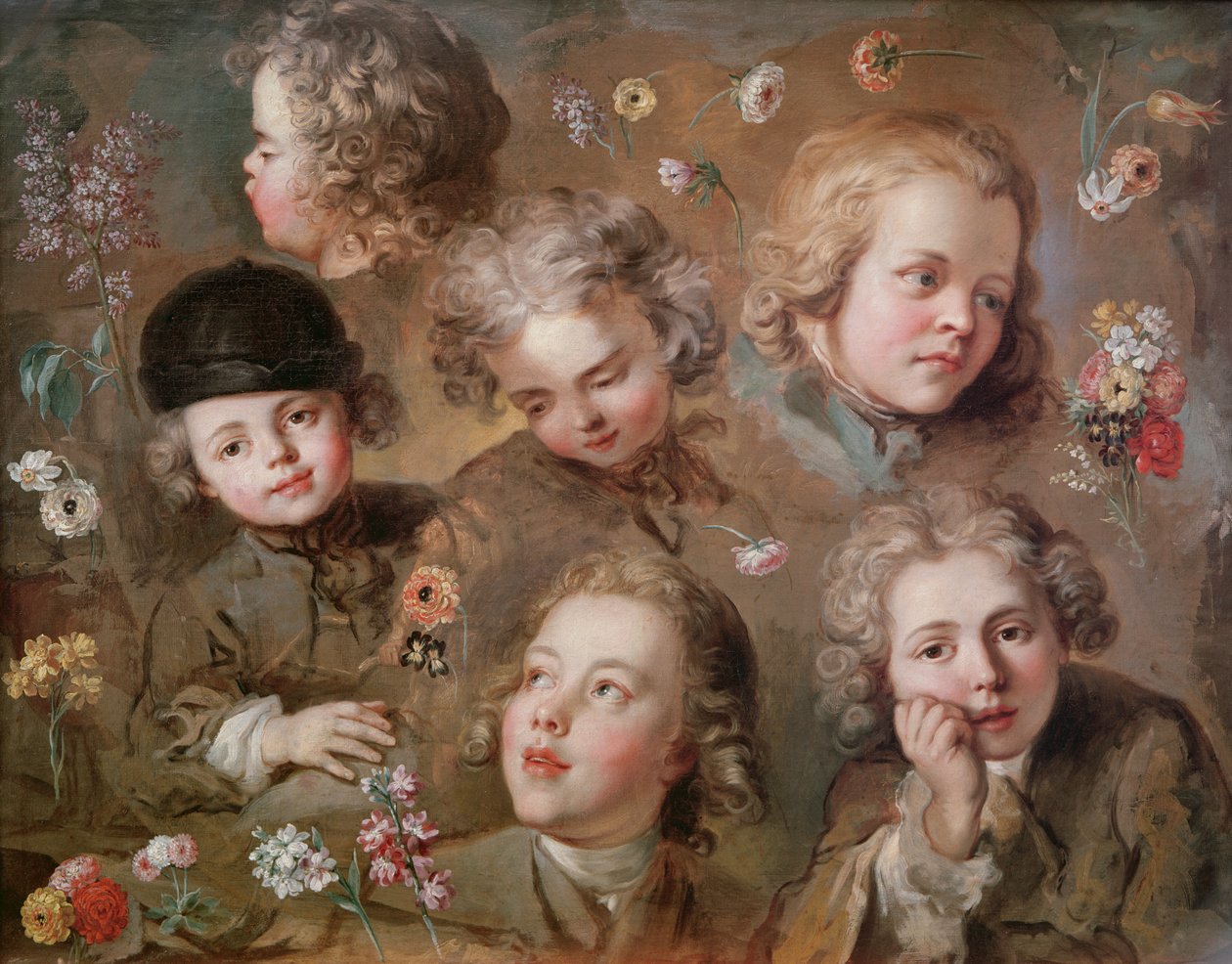 Børnehoveder og blomster af Nicolas Bernard Lepicie