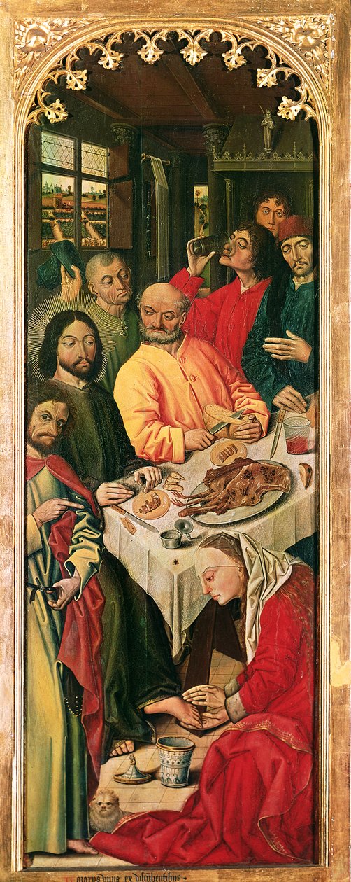 The Resurrection of Lazarus Triptykon, højre panel af Maria Magdalene, der vasker Kristi fødder, 1461 af Nicolas Froment