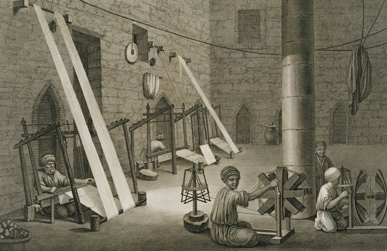 Interiør af et væverværksted, fra bind II Arts and Trades af 
