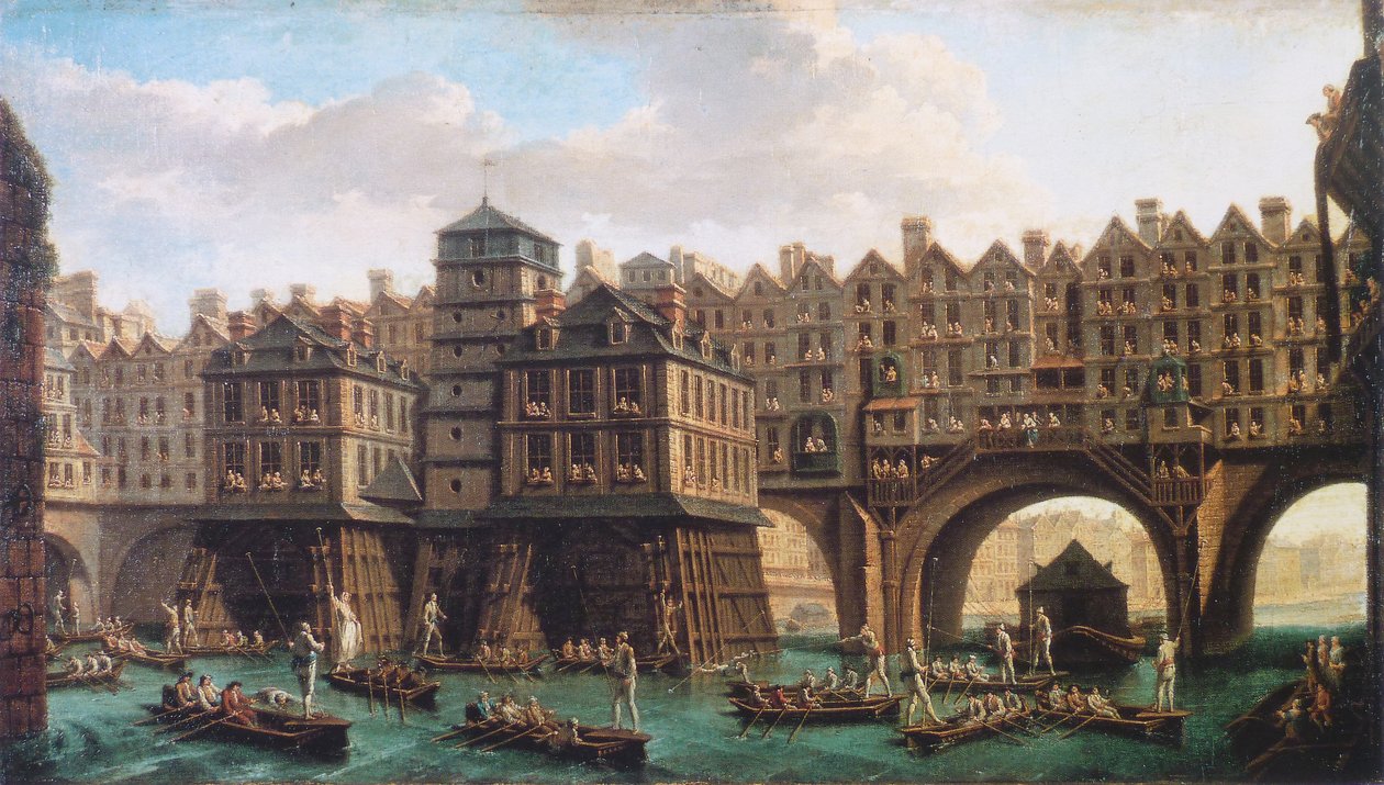 Joust des mariniers mellem Pont-Notre-Dame og Pont-au-Change af Nicolas Jean Baptiste Raguenet