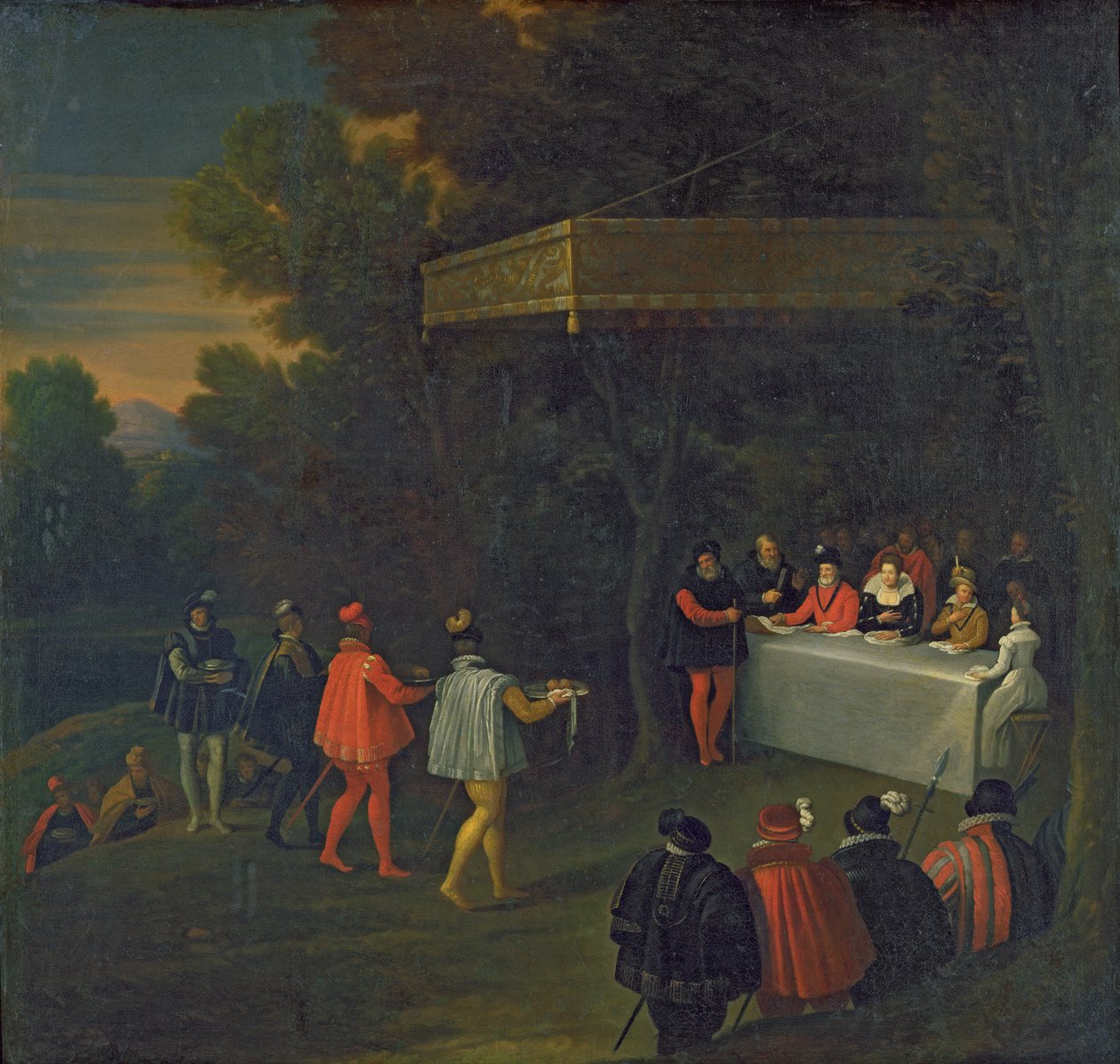 Et måltid serveret til Henri IV (1553-1610), Marie de Medicis (1573-1642), Elisabeth de France (1602-44) og Dauphin Louis (1601-43) i skoven Fontainebleau, efter 1590 af Nicolas Labbe