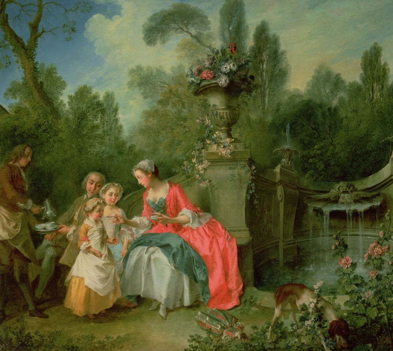 En dame og en herre i haven med to børn c. 1742 af Nicolas Lancret