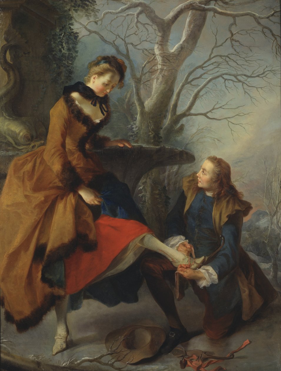 Fastgøring af skøjten, 1743 af Nicolas Lancret