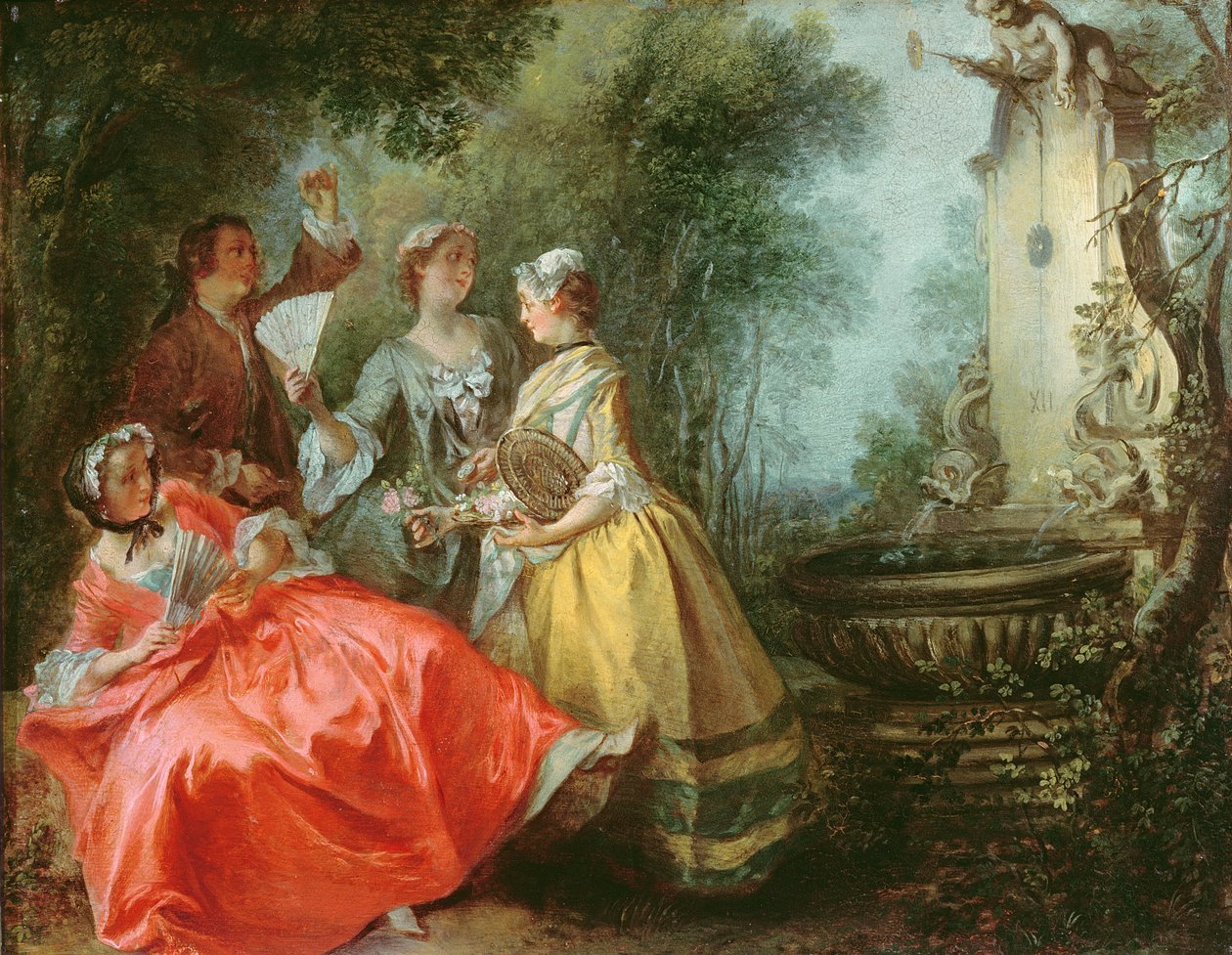De fire gange på dagen: middag, ca. 1739-41 (olie på kobber) af Nicolas Lancret