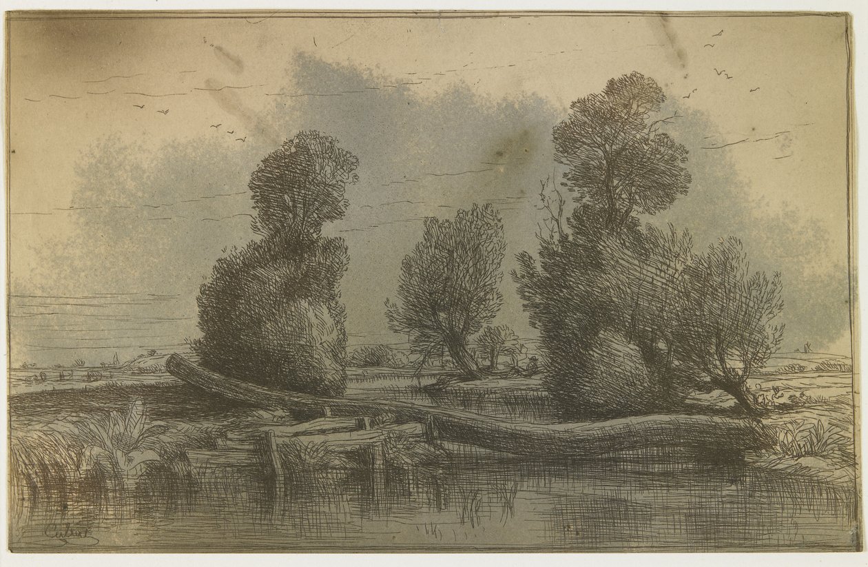 Cliche Verre - Landskab af Nicolas Louis Cabat